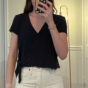 Madewell Texture & Thread Black Wrap Top